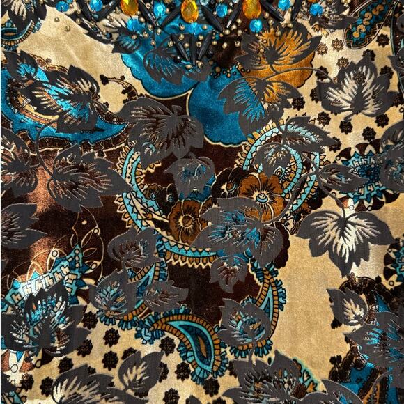 CACHE Y2K Beaded Velvet Lightweight Sweater. Paisley, Leaves, Floral. Size: S - Picture 3 of 6